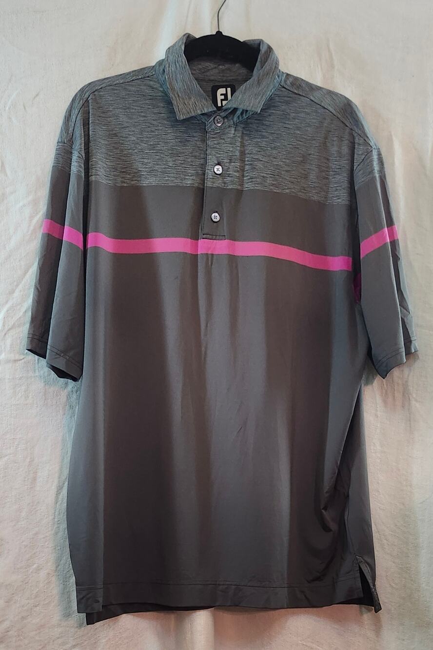 Mens Sz XL FootJoy Performance Jersey Golf Polo Short Sleeve Gray Stripe Collar